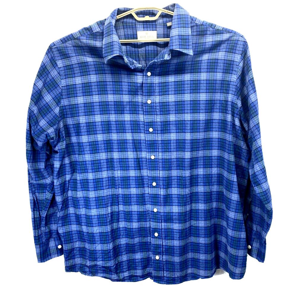 Oak Hill Men's 2XLT Shirt Cotton Long Sleeve Button Blue Plaid Check